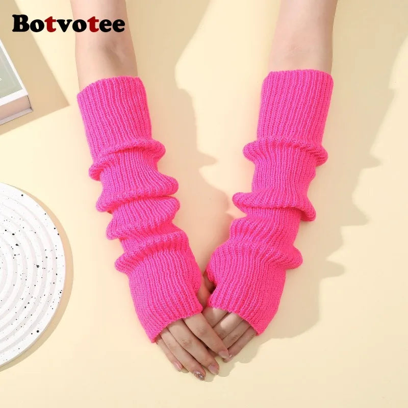 Botvotee Arm Warmers Free Shipping Sleeves for Women Y2k Accessories Knit Warm Winter Extend Sleeves Fingerless Gloves Black