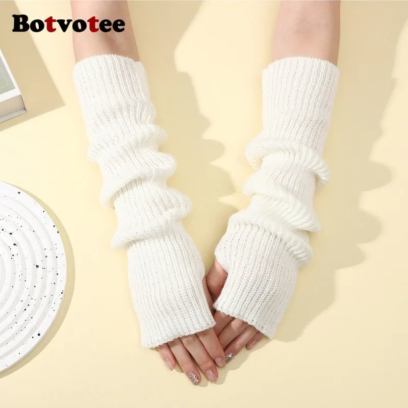Botvotee Arm Warmers Free Shipping Sleeves for Women Y2k Accessories Knit Warm Winter Extend Sleeves Fingerless Gloves Black