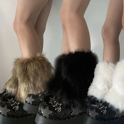 3 Colors 15cm Thicken Faux Furs Plush Leg Warmers Winter Women's Warm Footless Boot Covers Y2K JK Uniform Clothes Accessories