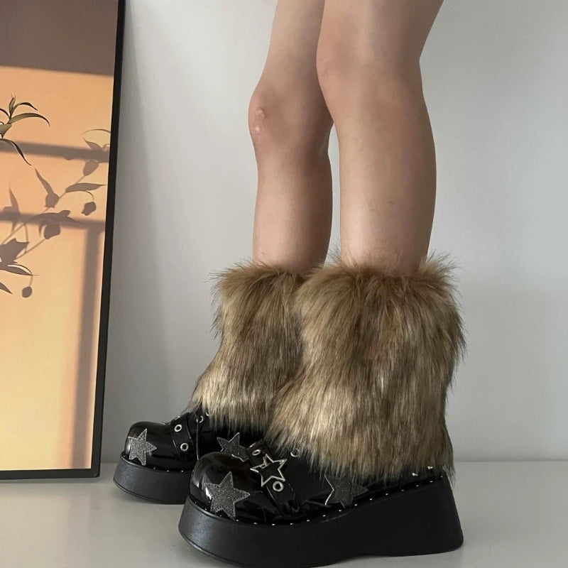 3 Colors 15cm Thicken Faux Furs Plush Leg Warmers Winter Women's Warm Footless Boot Covers Y2K JK Uniform Clothes Accessories