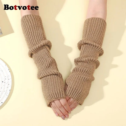 Botvotee Arm Warmers Free Shipping Sleeves for Women Y2k Accessories Knit Warm Winter Extend Sleeves Fingerless Gloves Black