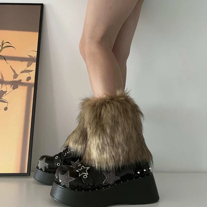 3 Colors 15cm Thicken Faux Furs Plush Leg Warmers Winter Women's Warm Footless Boot Covers Y2K JK Uniform Clothes Accessories