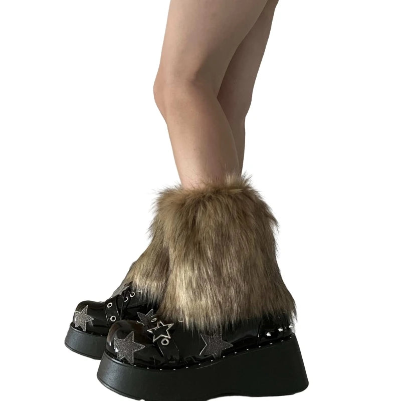 3 Colors 15cm Thicken Faux Furs Plush Leg Warmers Winter Women's Warm Footless Boot Covers Y2K JK Uniform Clothes Accessories