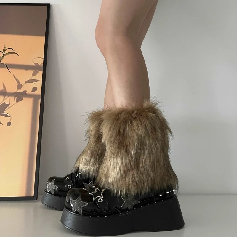 3 Colors 15cm Thicken Faux Furs Plush Leg Warmers Winter Women's Warm Footless Boot Covers Y2K JK Uniform Clothes Accessories
