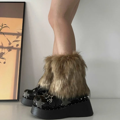 3 Colors 15cm Thicken Faux Furs Plush Leg Warmers Winter Women's Warm Footless Boot Covers Y2K JK Uniform Clothes Accessories