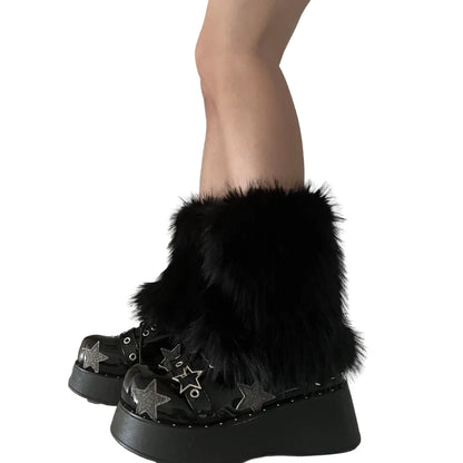 3 Colors 15cm Thicken Faux Furs Plush Leg Warmers Winter Women's Warm Footless Boot Covers Y2K JK Uniform Clothes Accessories