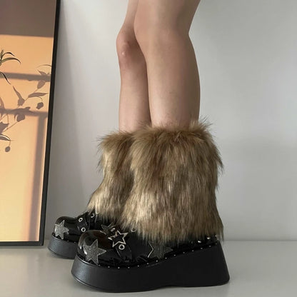 3 Colors 15cm Thicken Faux Furs Plush Leg Warmers Winter Women's Warm Footless Boot Covers Y2K JK Uniform Clothes Accessories