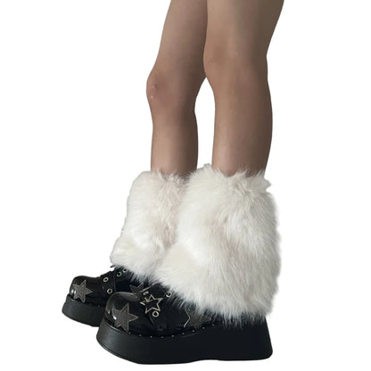 3 Colors 15cm Thicken Faux Furs Plush Leg Warmers Winter Women's Warm Footless Boot Covers Y2K JK Uniform Clothes Accessories
