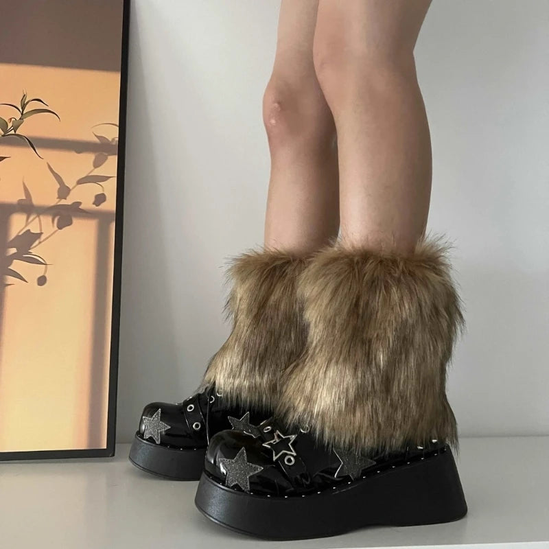 3 Colors 15cm Thicken Faux Furs Plush Leg Warmers Winter Women's Warm Footless Boot Covers Y2K JK Uniform Clothes Accessories